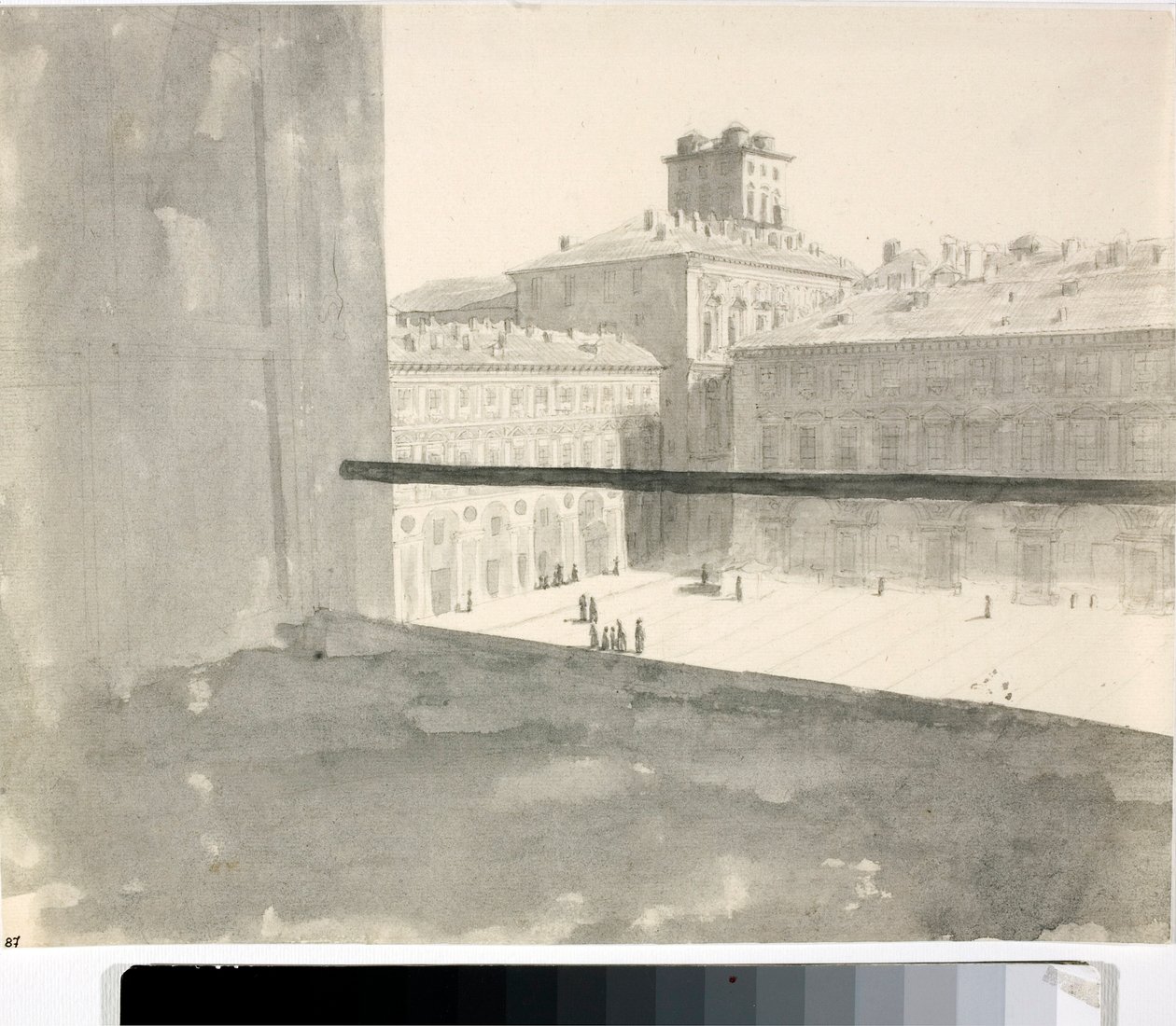 Kilátás egy térre az ablakból, Olaszország (Lavis, 1825 körül) alkotó: Luigi Garibbo