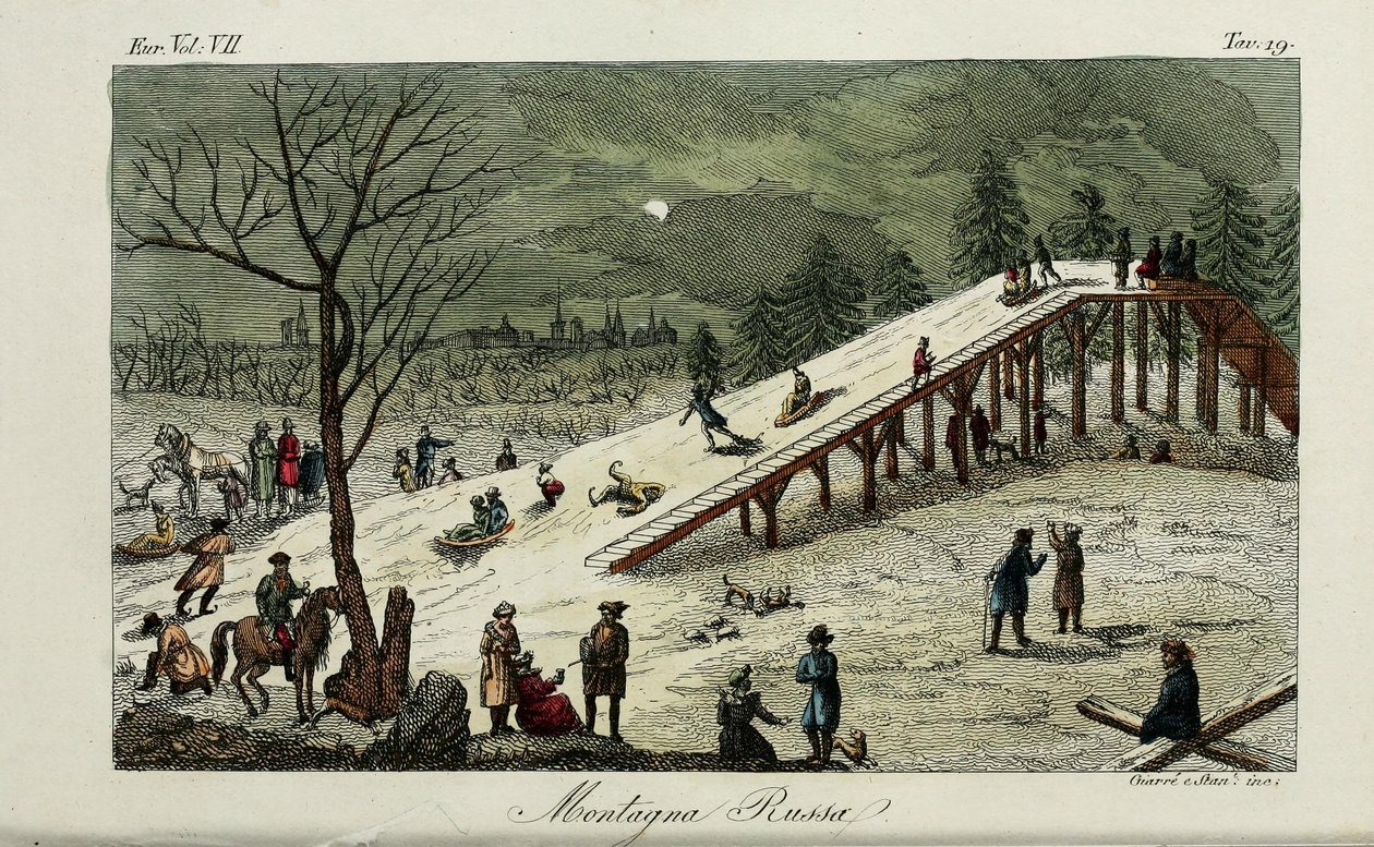 Egy hullámvasút. Illusztráció az ókori és újkori szokások vagy kormányzás történetéből, Giulio Ferrario, 1831 alkotó: Luigi Giarrè