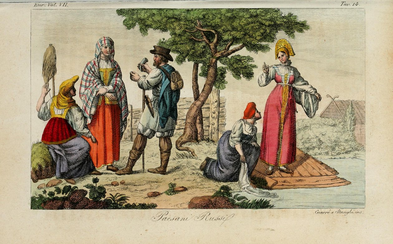 Orosz parasztok. Illusztráció az ókori és újkori szokások vagy kormányzás történetéből… Giulio Ferrario, 1831 alkotó: Luigi Giarrè