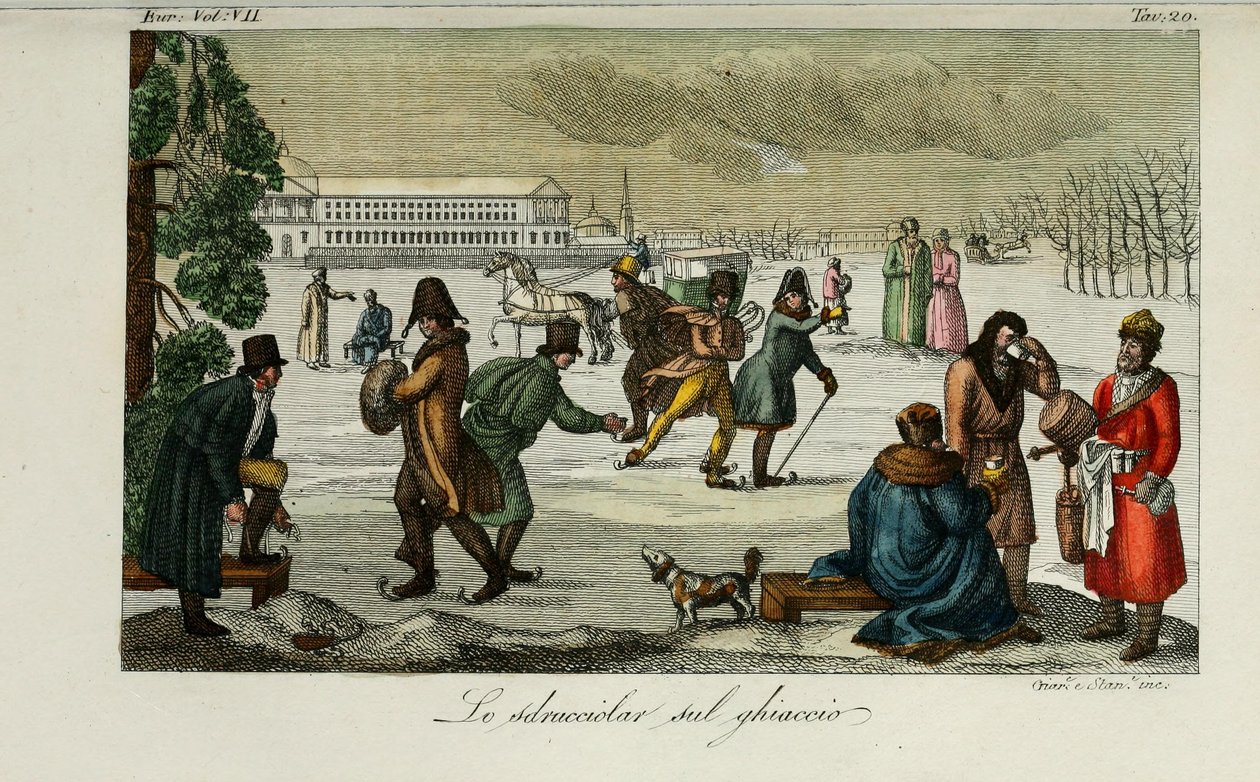 Korcsolyapálya. Illusztráció az ókori és újkori szokások vagy kormányzás történetéből, Giulio Ferrario, 1831 alkotó: Luigi Giarrè