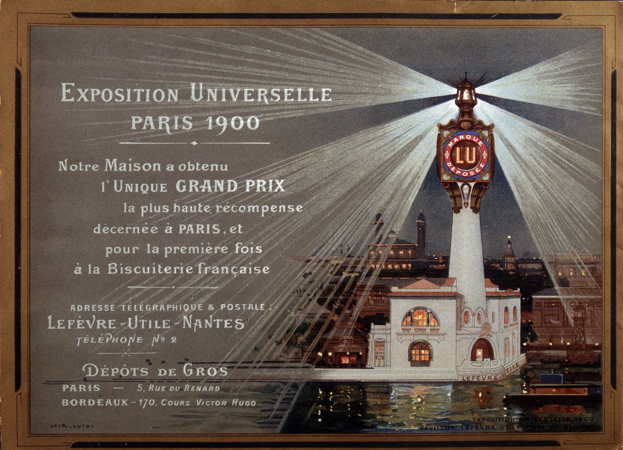 Universelle kiállítás Párizsban 1900: az LU márka reklámja - Illusztráció: Luigi Loir (1845-1916) alkotó: Luigi Loir