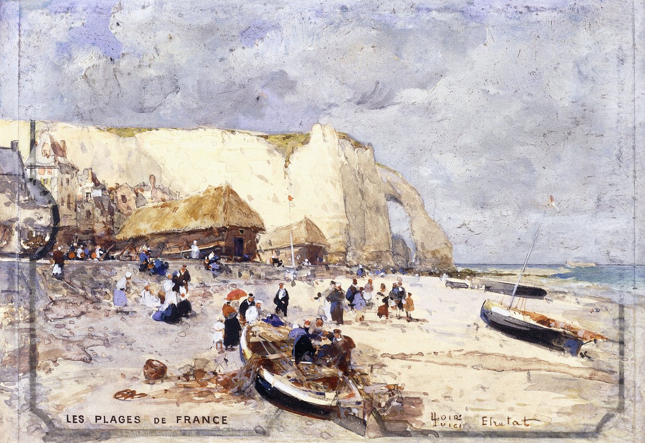 Etretat strandja, alkotó: Luigi Loir