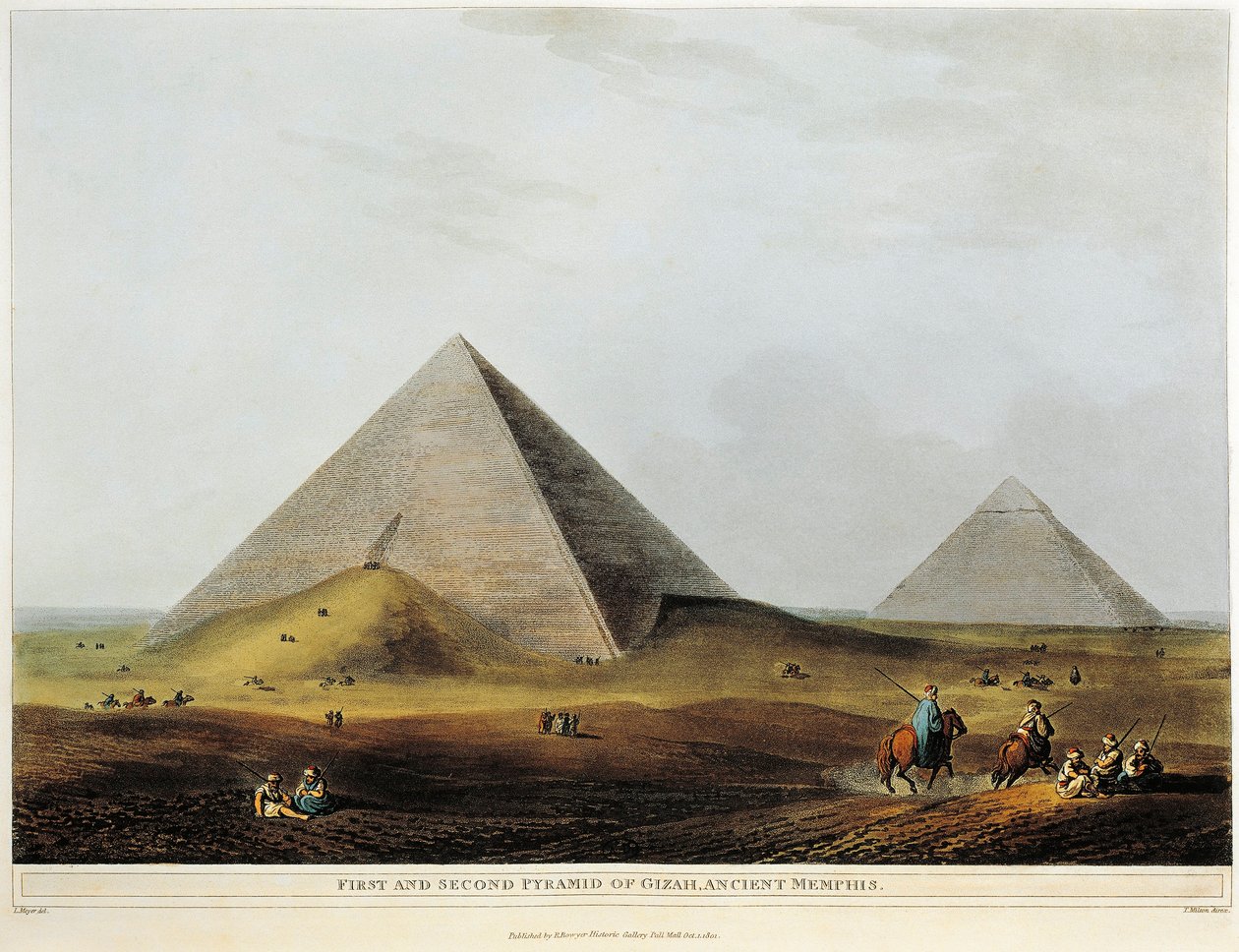 Arab lakóház ókori romokra épült az egyiptomi Menuf-csatorna mentén Luigi Mayer Egyiptom látványaiból, metszet alkotó: Luigi Mayer