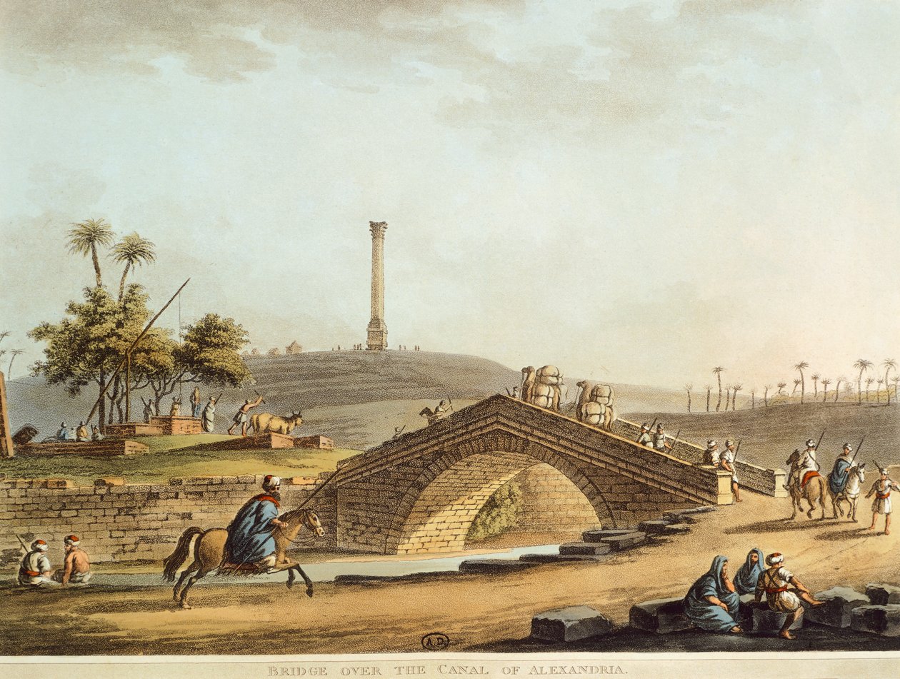 Egyiptom, híd az Alexandriai csatornán, Luigi Mayer, metszet alkotó: Luigi Mayer