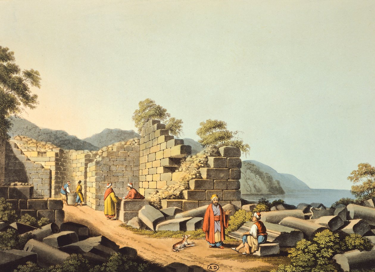 Görögország, Samos Island, ősi templom romjai, Luigi Mayer, Metszet alkotó: Luigi Mayer