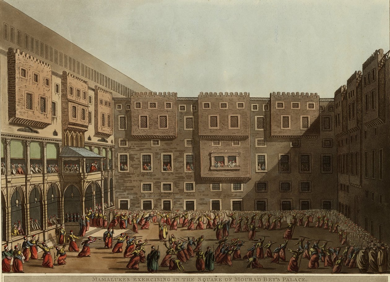 Mameluk gyakorlatok a Murád bég palota terén, 1802 alkotó: Luigi Mayer