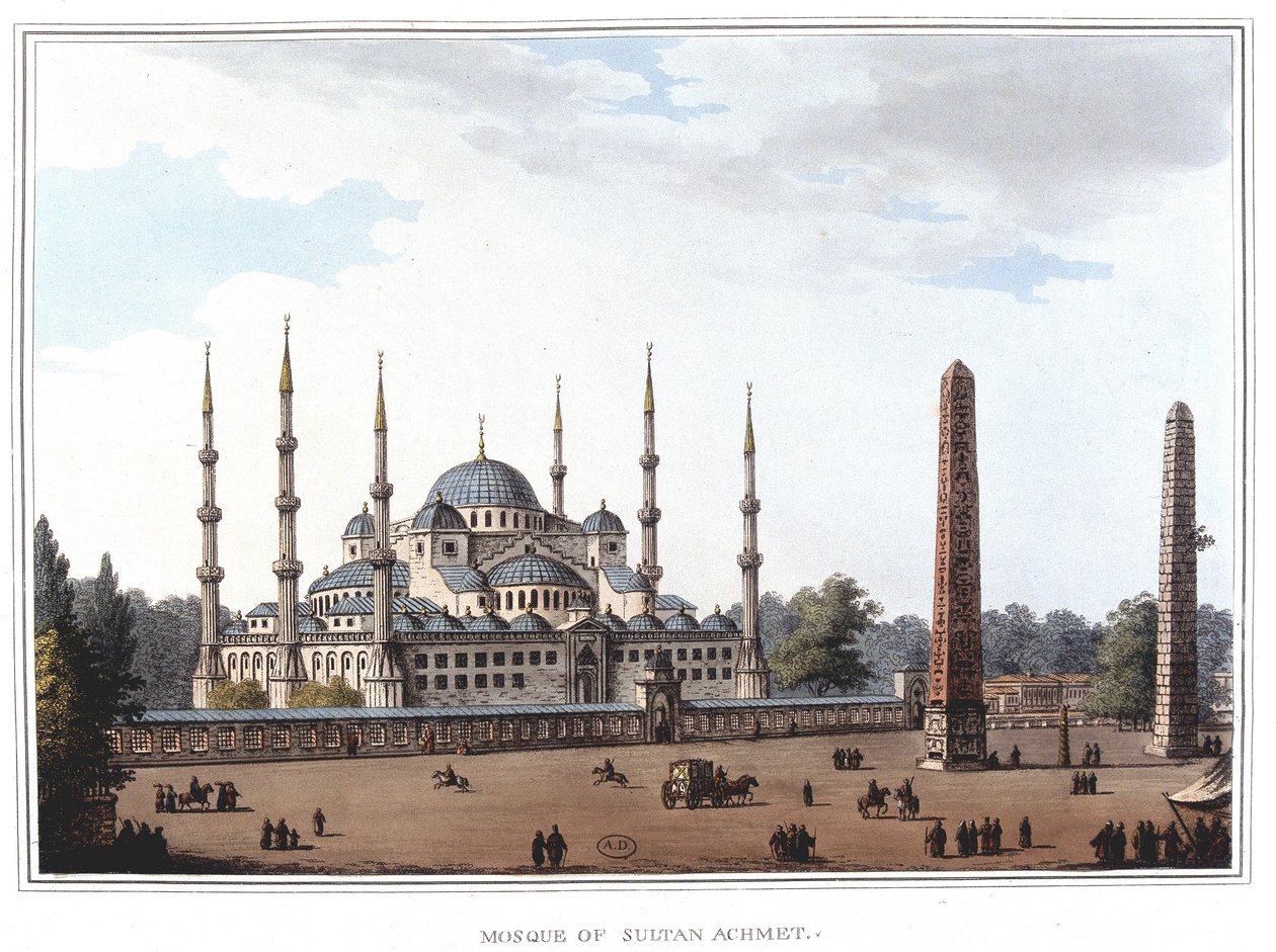 Ahmed szultán mecsete (1609-1616), Isztambul. "" Kilátások az oszmán uralmakban, Európában, Ázsiában és néhány mediterrán szigeten"" című részben Luigi Mayer, London eredeti rajzaiból alkotó: Luigi Mayer