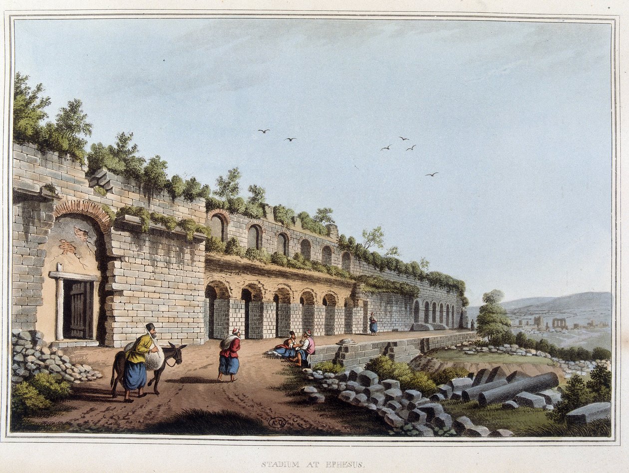 Stadion a romokban, egy Ephese egykori görög város, ma Törökországban. a „” Kilátások az oszmán uralmakban, Európában, Ázsiában és néhány mediterrán szigeten Luigi Mayer (London) eredeti rajzaiból alkotó: Luigi Mayer