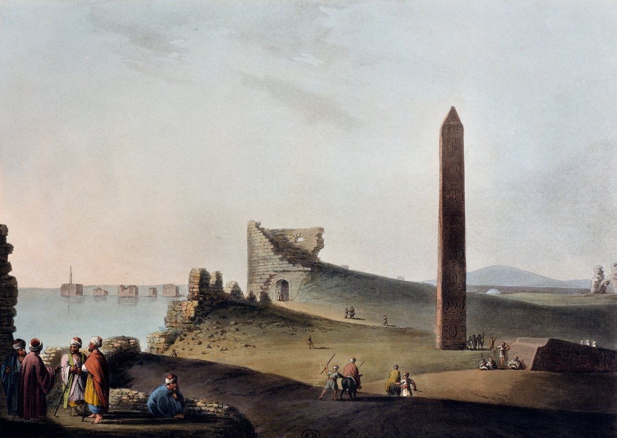 A Kleopátra tűiként ismert alexandriai obeliszkek, Luigi Mayer (1755-1803) metszetei Egyiptomban, Palesztinában és az Oszmán Birodalom más részein. alkotó: Luigi Mayer