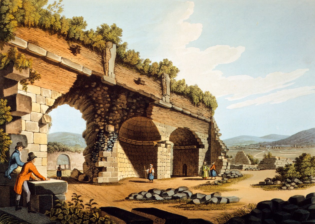 Törökország, Ephesus, európai látogatók a Diana templomban, Luigi Mayer, Metszet alkotó: Luigi Mayer