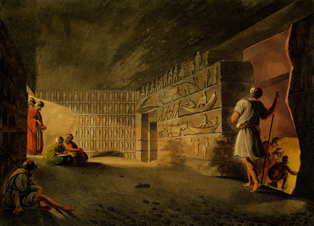 A gízai piramis földalatti kamrája, Luigi Mayer (1755-kb. 1803) metszet, Látványok Egyiptomban, Palesztinában és az Oszmán Birodalom más részein alkotó: Luigi Mayer