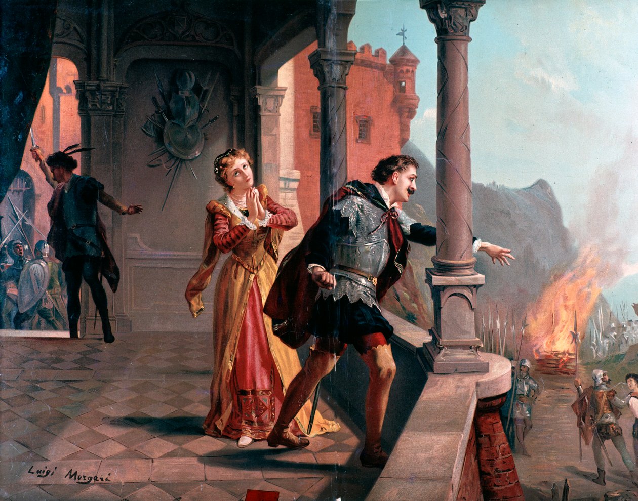 Illusztráció Manrico áriájához, Di quel pira III. felvonás, Il Trovatore, Giuseppe Verdi operája alkotó: Luigi Morgari