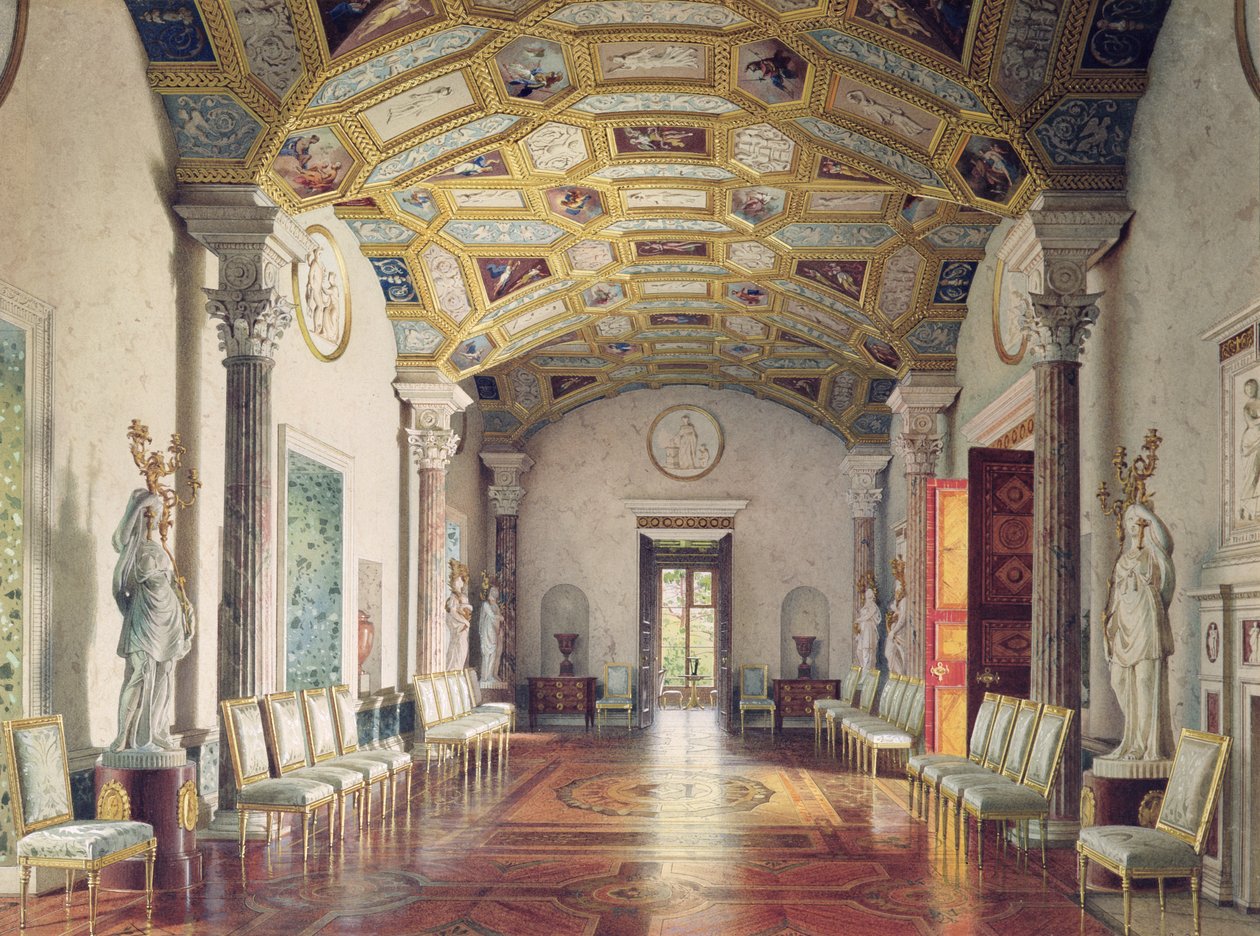 Nagy Achát terem a Katalin-palotában, Carszkoje Selóban, 1859 (wc és fehér szín a papíron) alkotó: Luigi Premazzi