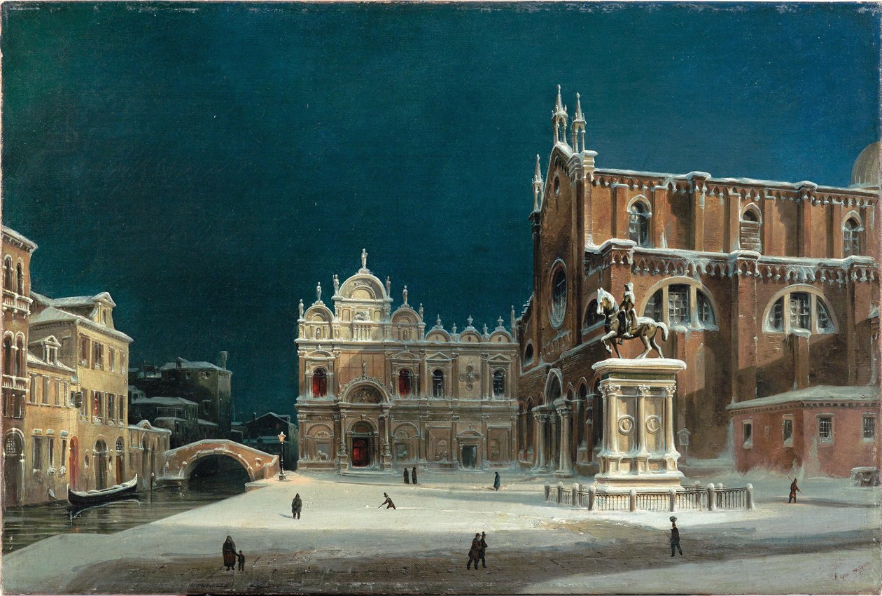 A Campo dei Santi Giovanni e Paolo éjszakai képe, 1850. alkotó: Luigi Querena