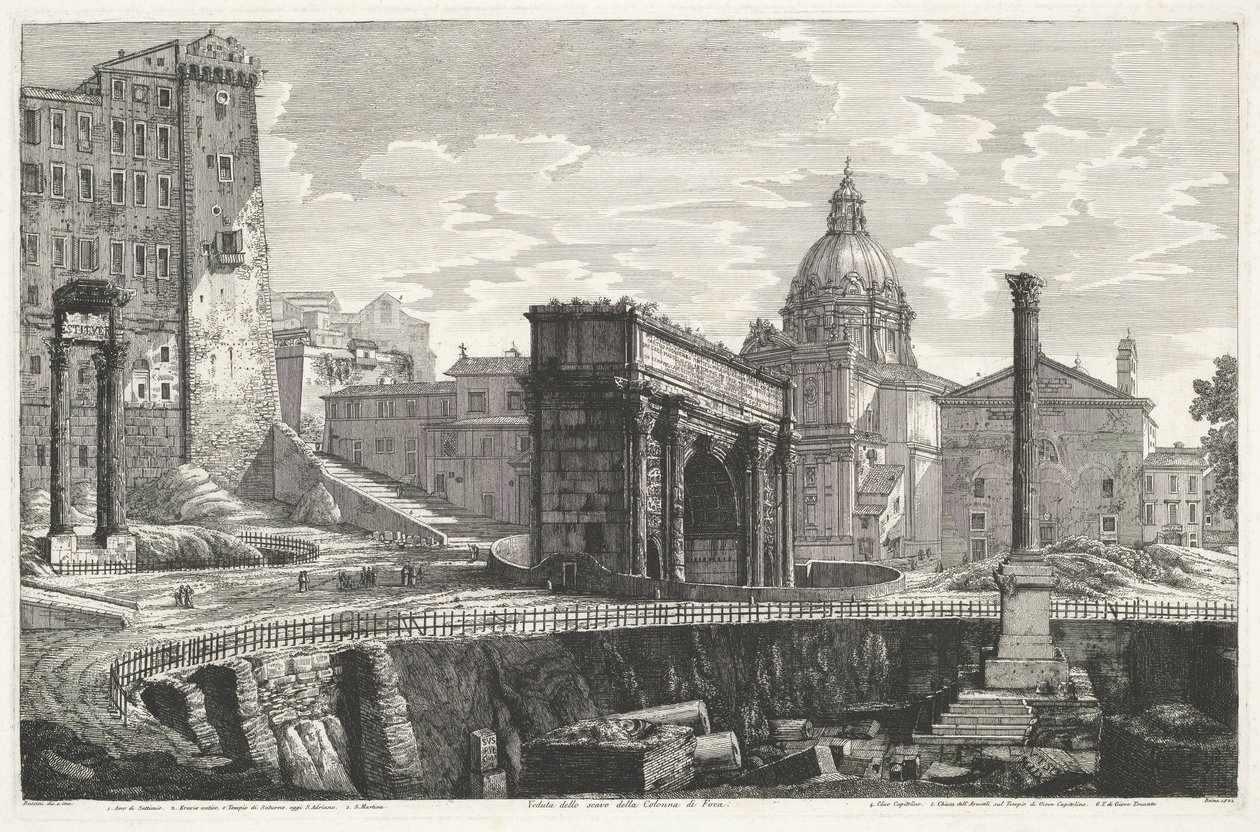 De Zuil van Phocas a Forum Romanumban Veduta dello scavo della Colonna di Foca (cím a tárgyon) alkotó: Luigi Rossini