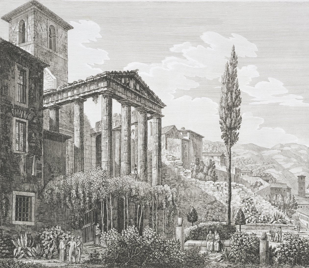 Herkules temploma Corában, a „Róma körvonalainak régiségei” című könyvből, 1824-26 között (lásd még: 205038) alkotó: Luigi Rossini