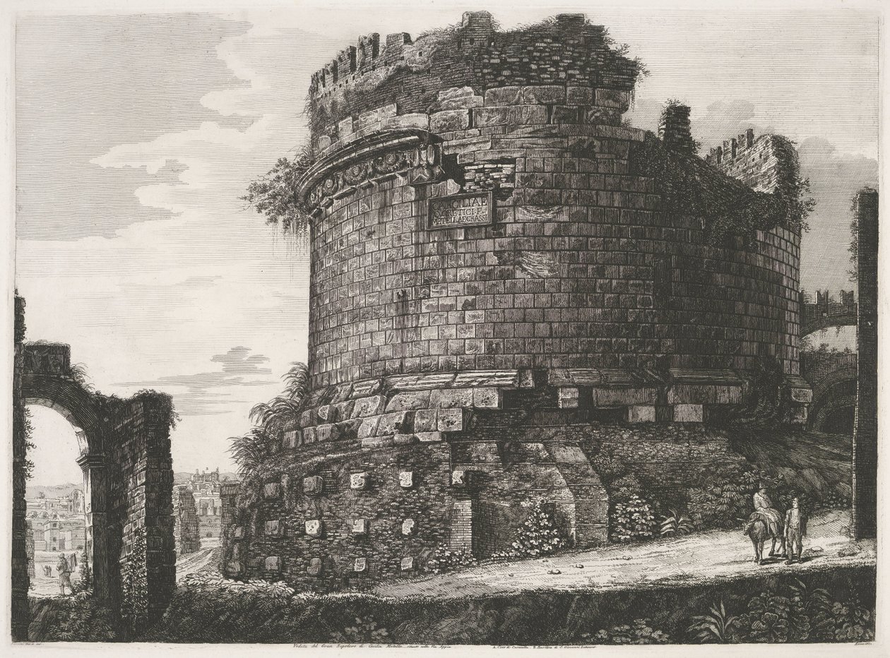 Tombe van Caecilia Metella Rómában Kilátás a Via Appián található Cecilia Metella nagy sírjára (cím a tárgyon) alkotó: Luigi Rossini