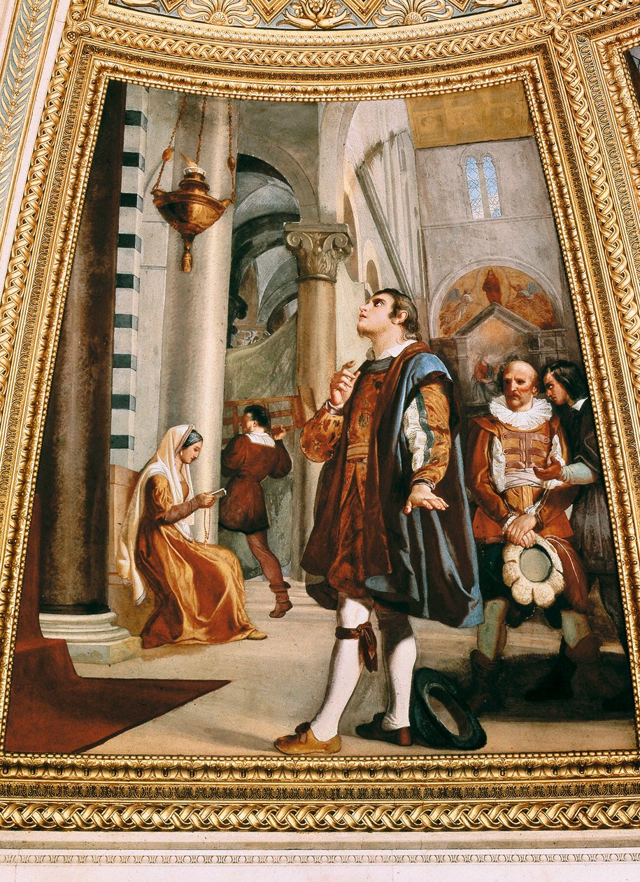 Galileo Galilei nézi a csillár ide-oda himbálózását a pisai katedrálisban 1582 alkotó: Luigi Sabatelli