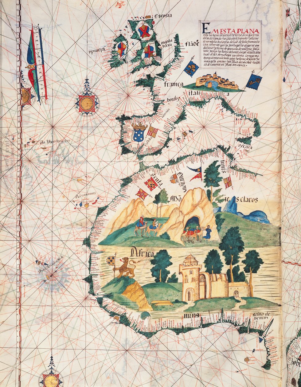 Fol.5v Nagy-Britannia, Európa és Északnyugat-Afrika térképe, a Portugaliae Monumenta Cartographica-ból, Fernao Gomez 1470-75-ös felfedezései, 1563 alkotó: Luis Lazaro