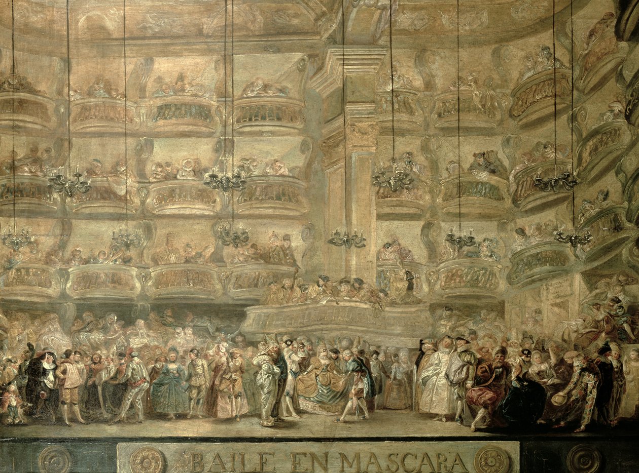 Álarcosbál, 1767 körül alkotó: Luis Paret y Alcazar