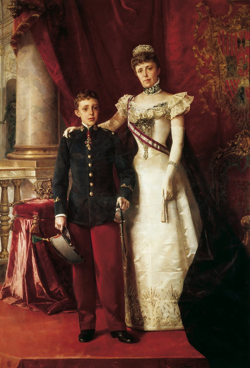 XIII. Alfonz (1886-1941) és Maria Cristina de Teschen, Habsburg Mária Krisztina (1858-1929), osztrák főhercegnő portréja alkotó: Luis Alvarez Catalá
