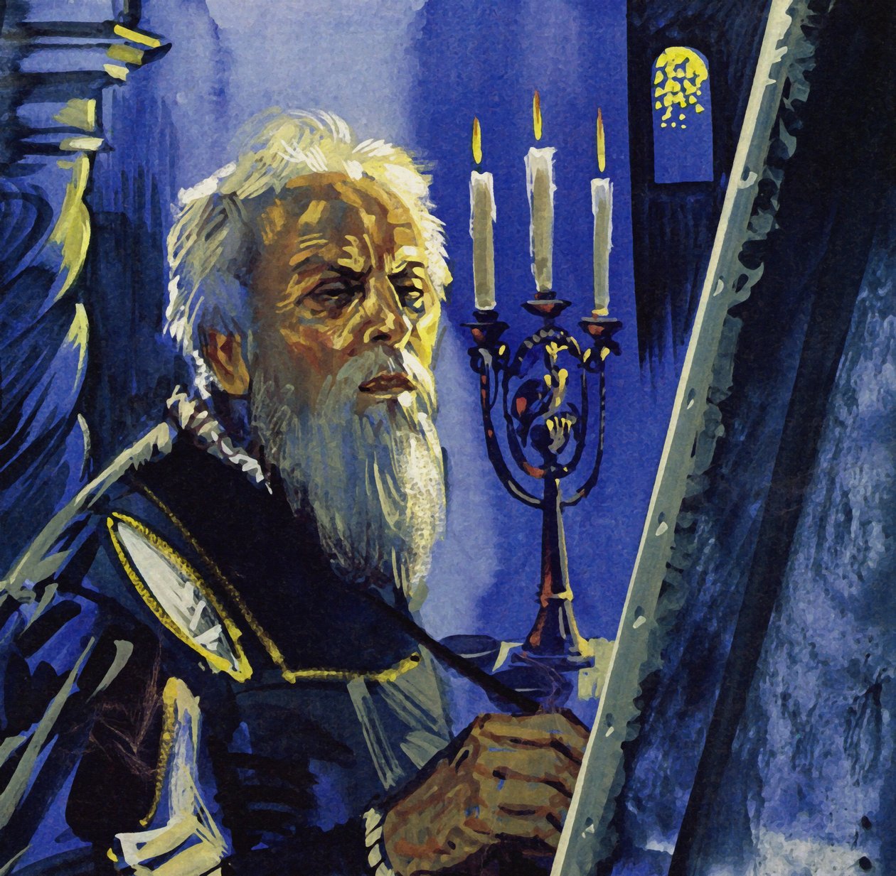 75 éves korában Tiziano látása megromlott (színes litográfia). alkotó: Luis Arcas Brauner