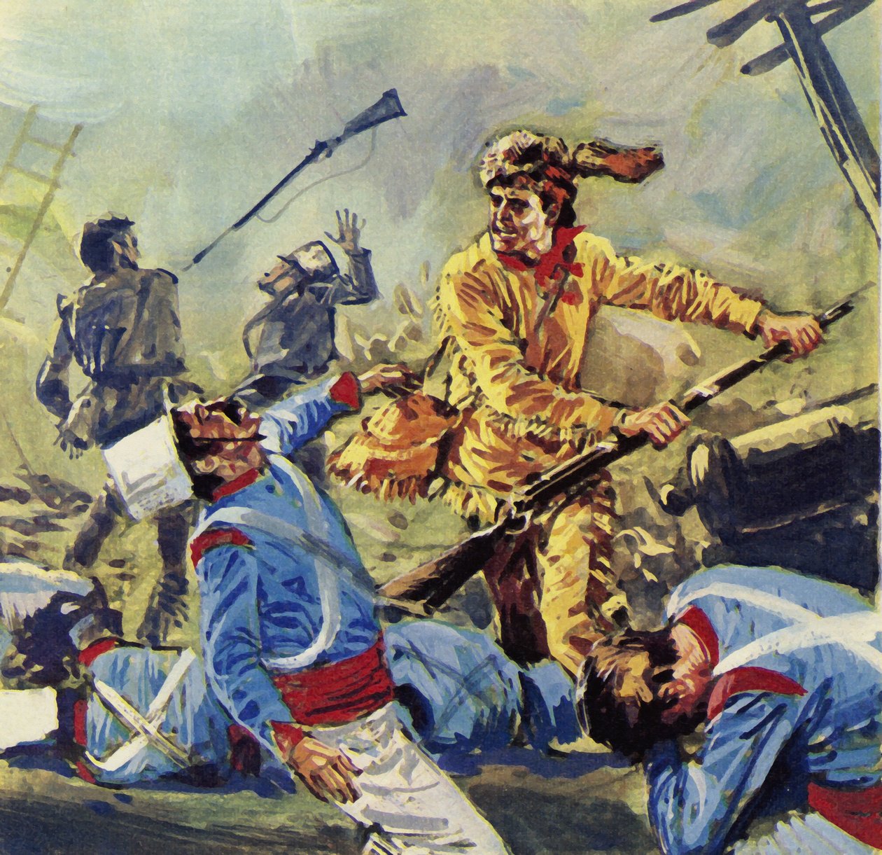 Davy Crockett végül elesett a szüntelen mexikói támadások miatt (színes lithó) alkotó: Luis Arcas Brauner