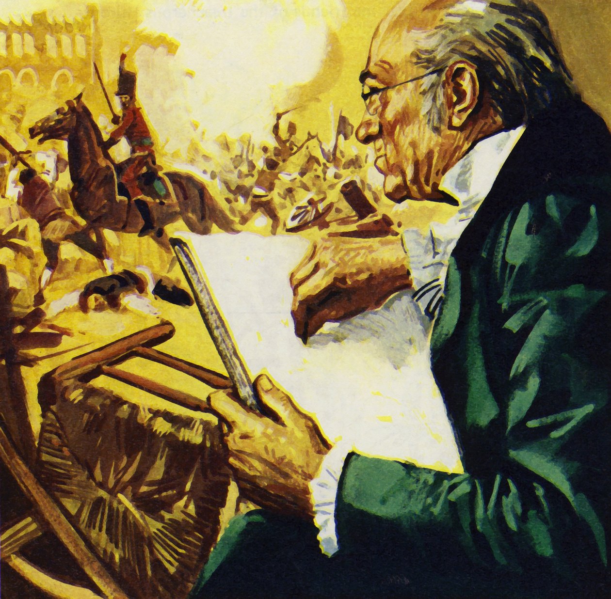 1808-ban a madridiak fellázadtak a franciák ellen, és Goya megörökítette harcukat (színes litográfia). alkotó: Luis Arcas Brauner