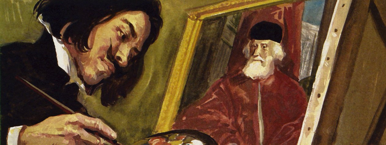 A francia művész Gericault adósa Tintoretto (színes litográfia) mesterségének. alkotó: Luis Arcas Brauner