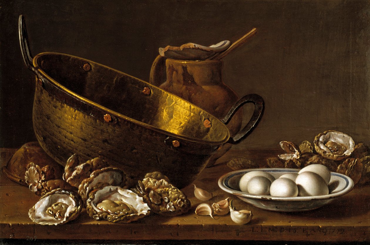 Csendélet osztrigával, fokhagymával és tojással, Melendez, Luis Egidio (1716-1780) alkotó: Luis Egidio Melendez