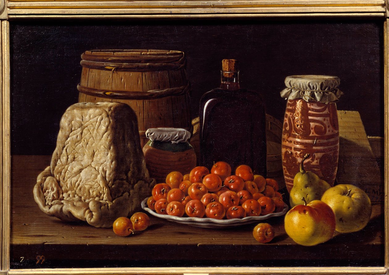 Sajt, gyümölcs és címzett. Luis Melendez (1716 - 1780), spanyol iskola festménye alkotó: Luis Egidio Menendez or Melendez