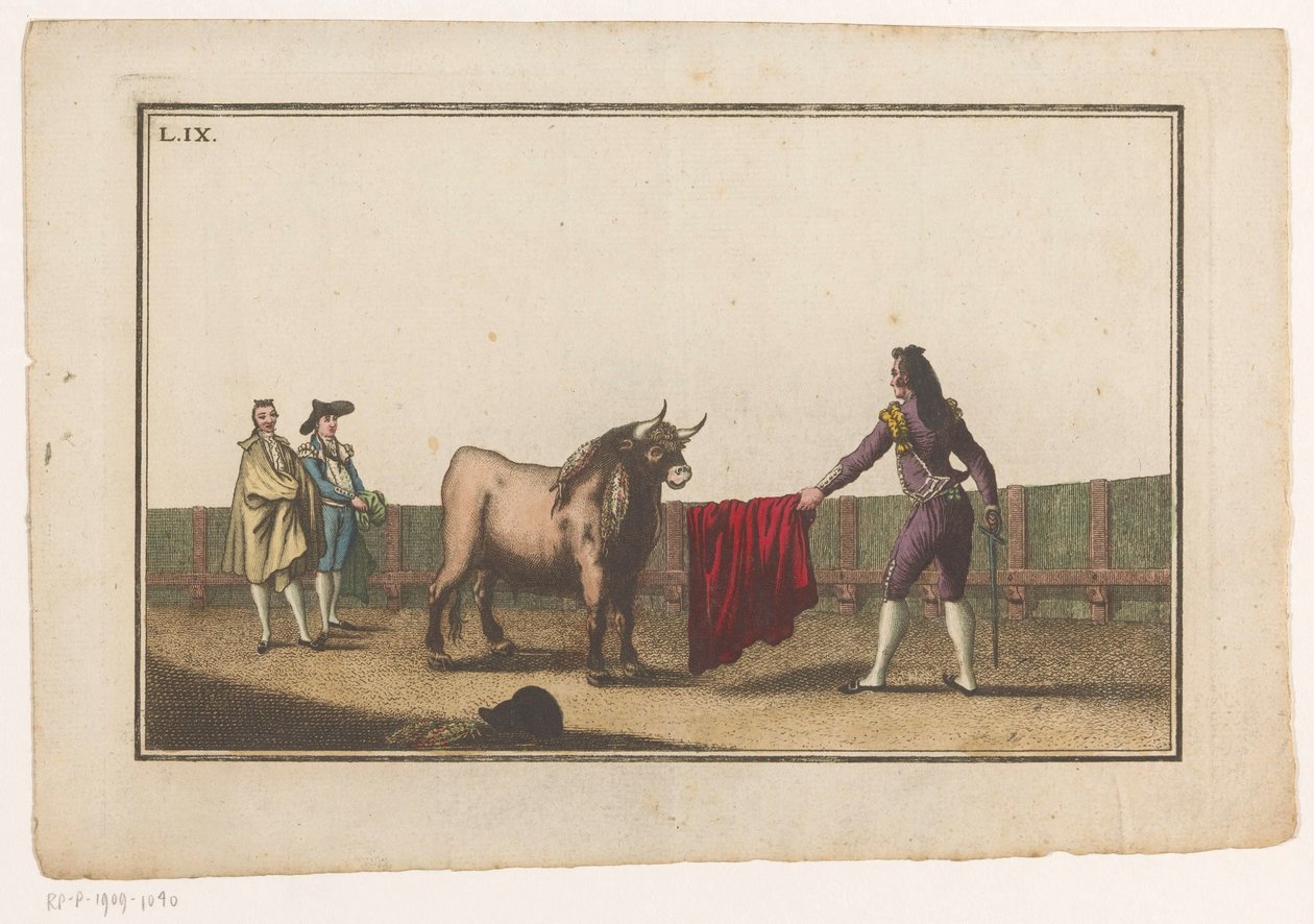 Matador kihív egy bikát Coleccion de las Principles suertes de una corrida de toros (sorozat címe) A legfontosabb bikaviadal manőverek gyűjteménye (sorozat címe) alkotó: Luis Fernandez Noseret