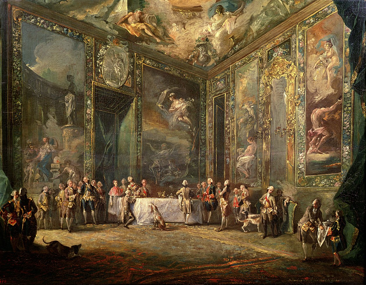 III. Károly (1716-88) de Borbon, ebédel az udvara előtt, 1770 körül alkotó: Luis Paret y Alcazar