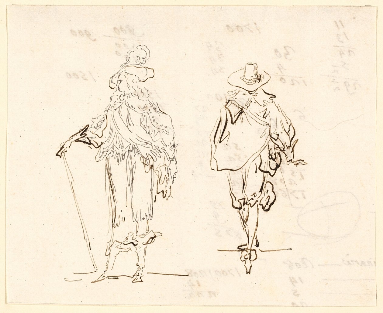 Két figura, az egyik XIII. Lajos francia stílusban, a másik spanyol XVII. századi stílusban öltözött. alkotó: Luis Paret y Alcazar
