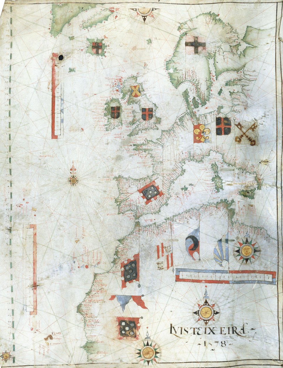 Portolan térkép Nyugat-Európa és Észak-Afrika, 1578 alkotó: Luis Teixeira