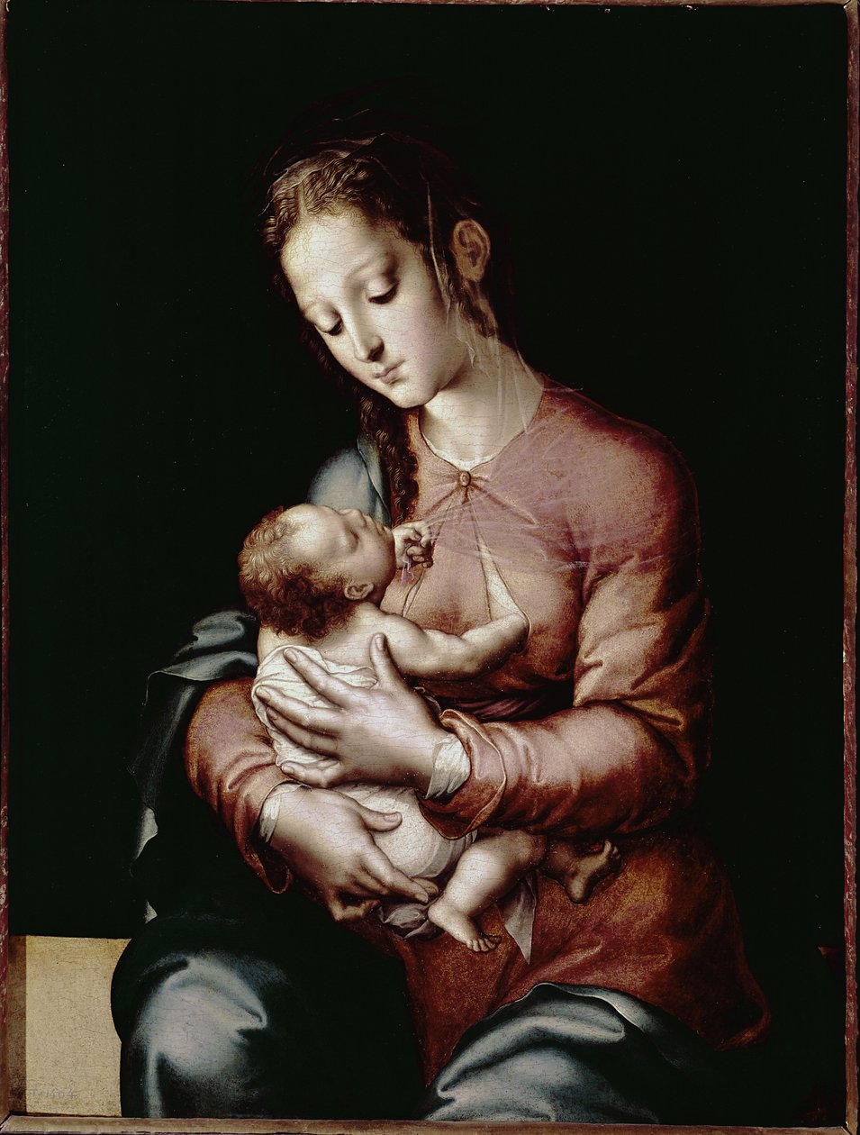 A Szűz és a Gyermek (olaj, tábla, 1565 körül) alkotó: Luis de Morales