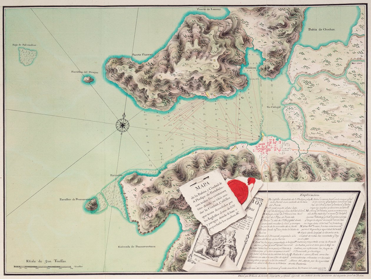 A S. Phelipe de Portobelo öböl és város térképe alkotó: Luis de Surville