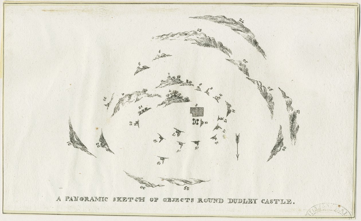 Dudley – Panoráma a Dudley-kastély környékén: litográfia, nd [c 1825] (nyomtatás) alkotó: Luke Booker