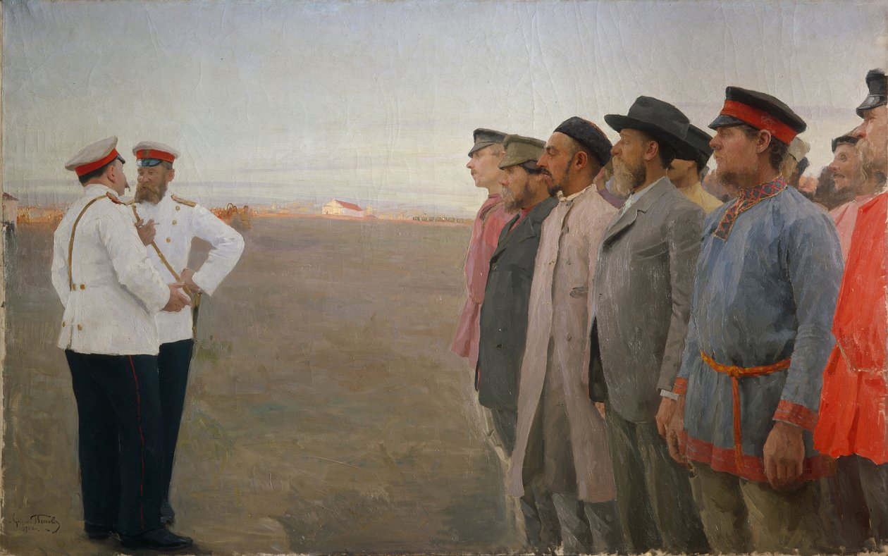 A toborzás, 1904 alkotó: Lukjan Vasilievich Popov