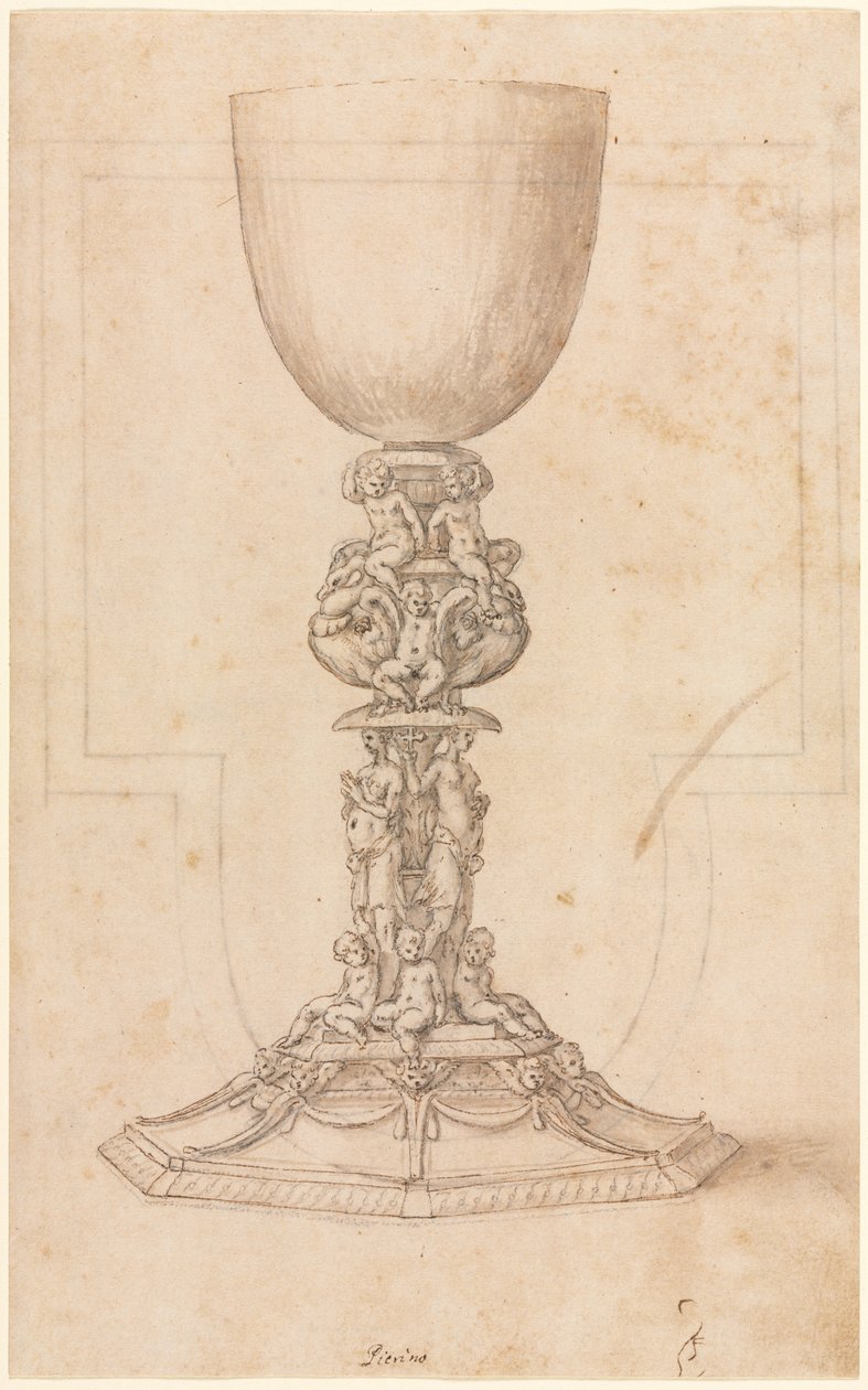 Tervezés egy Chalice recto építészeti tervhez, az 1500-as évek közepén. alkotó: Luzio Romano