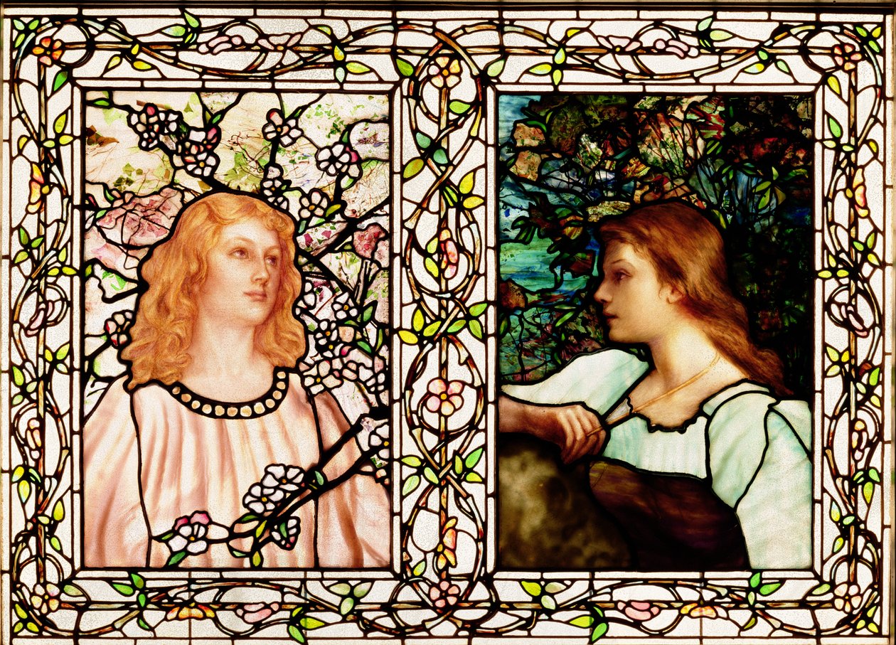 Tavasz és ősz, gyártó: Tiffany Glass & Manufacturing Co., 1892 körül (ólmozott üveg) alkotó: Lydia Field Emmett