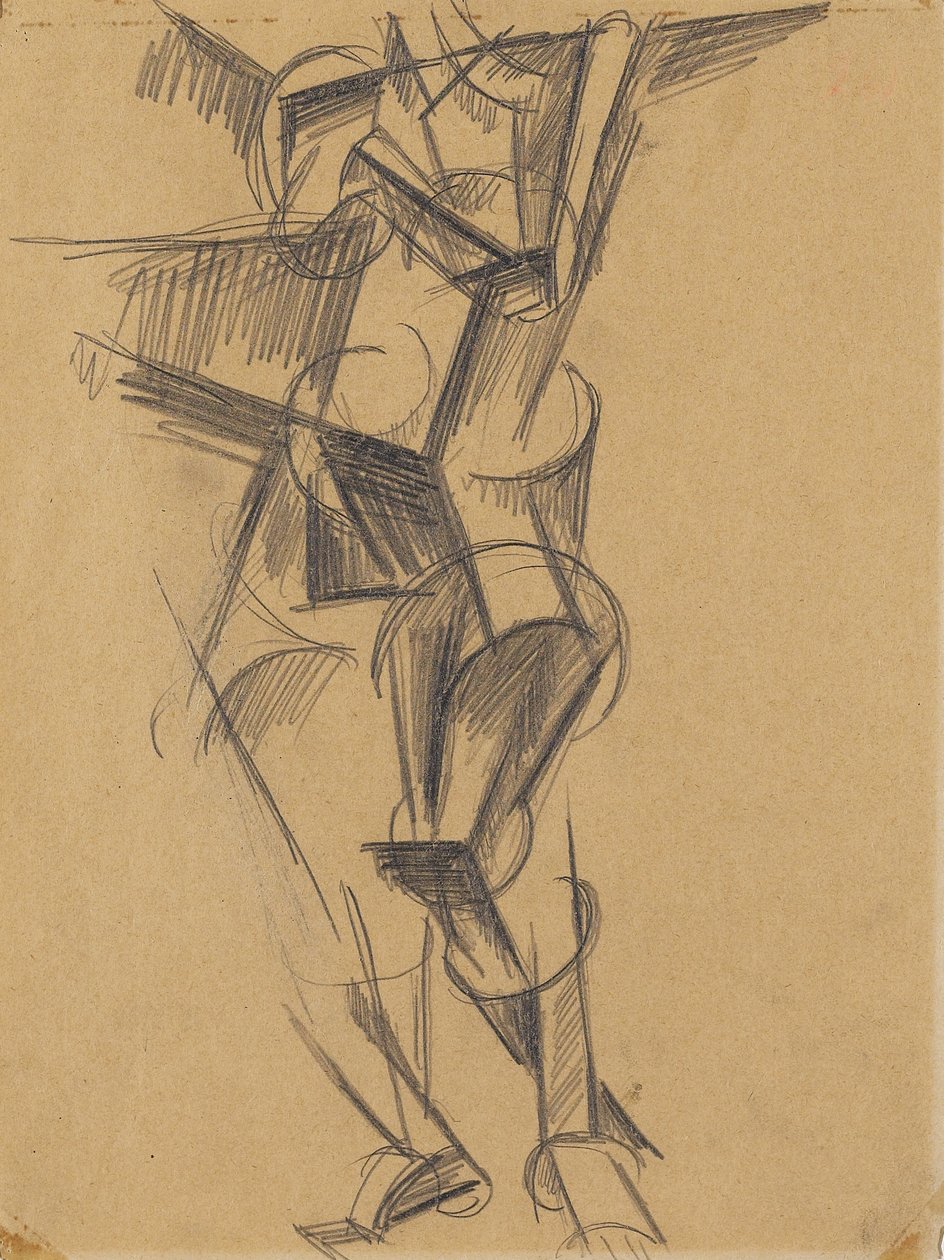Kubista férfi (álló figura), 1915 (grafit szőtt papíron) alkotó: Lyubov Sergeevna Popova