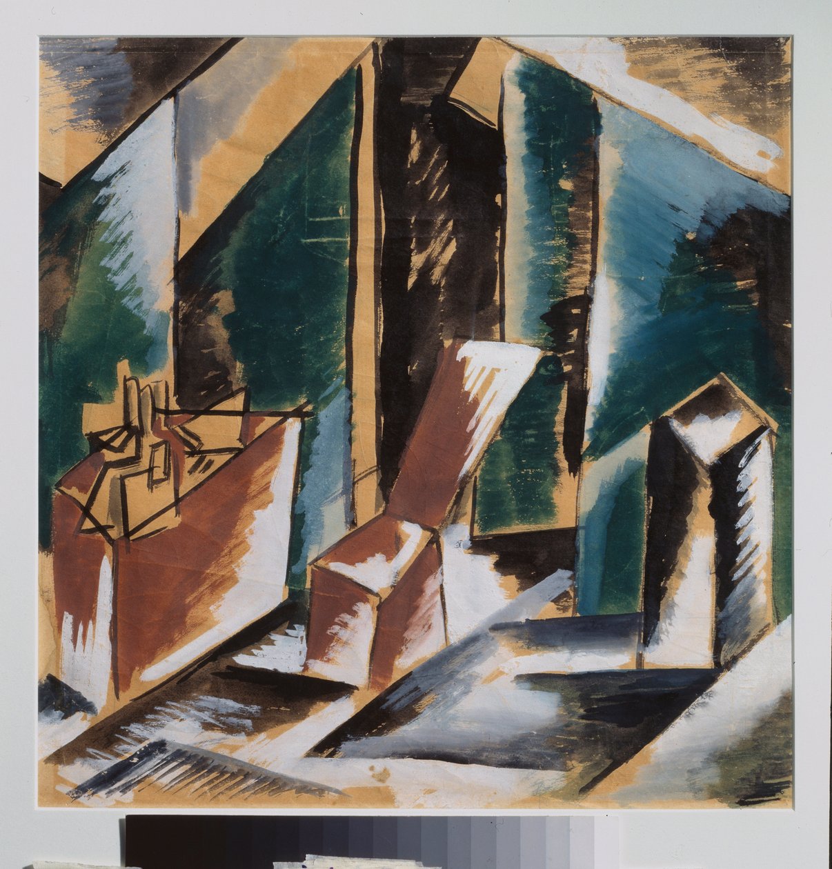 Előkészítő dekoráció. Ljubov (Ljubov) Szergejevna Popova (1889-1924) alkotása, gouache papíron, 1910 körül. Orosz szcenográfiai művészet, XX. Magángyűjtemény. alkotó: Lyubov Sergeevna Popova