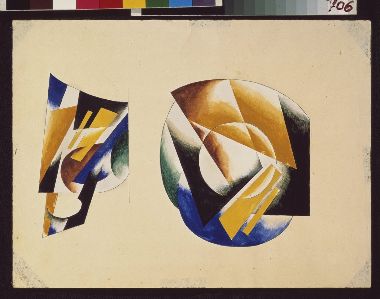 Csésze csészealjjal. Ljubov (Ljubov) Szergejevna Popova (1889-1924) munkája, ceruza és gouache papíron alkotó: Lyubov Sergeevna Popova