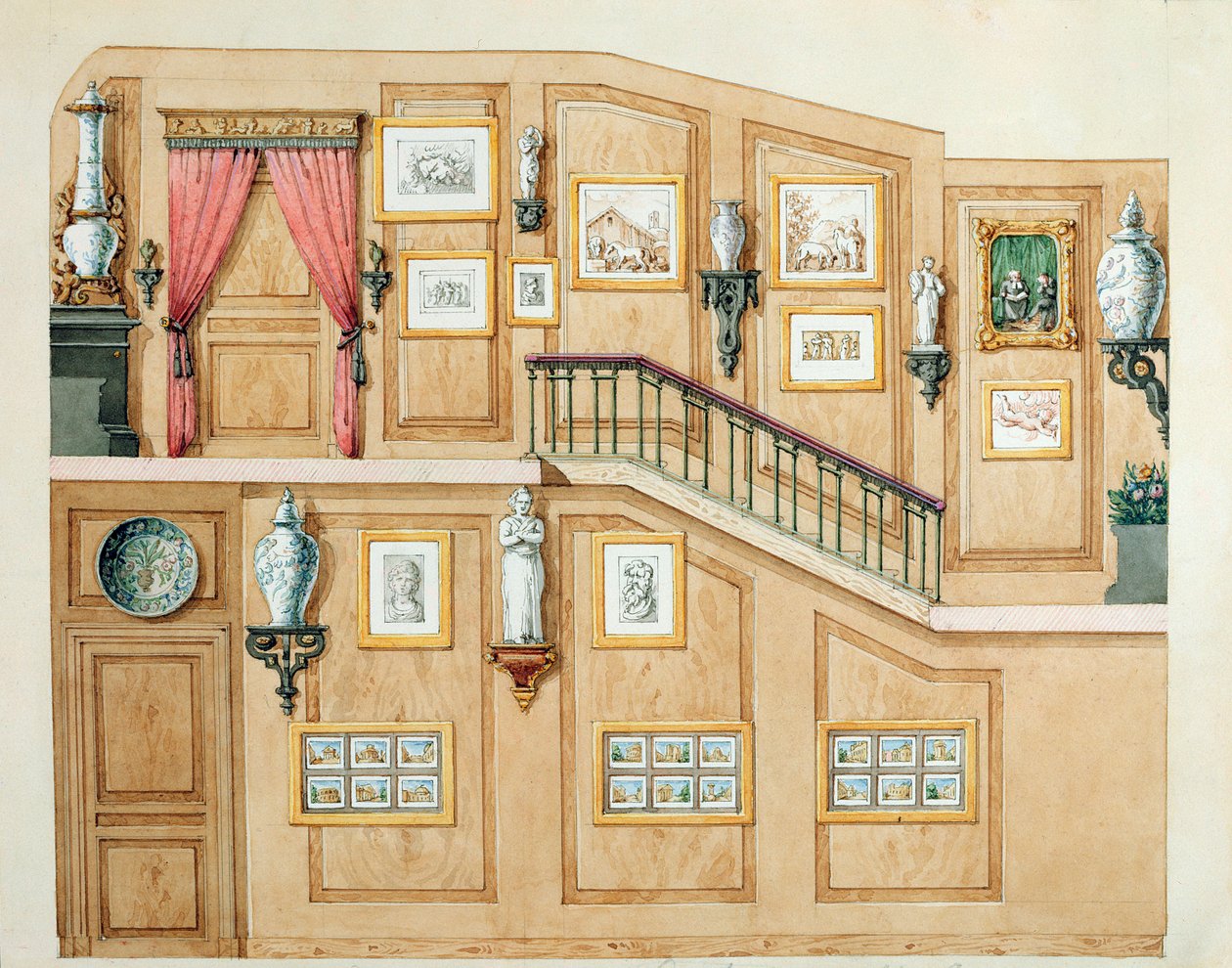 Lépcsőház a rue Fortunee-n, a Balzac által 1847-ben vásárolt házban, 1851 alkotó: M. Santi