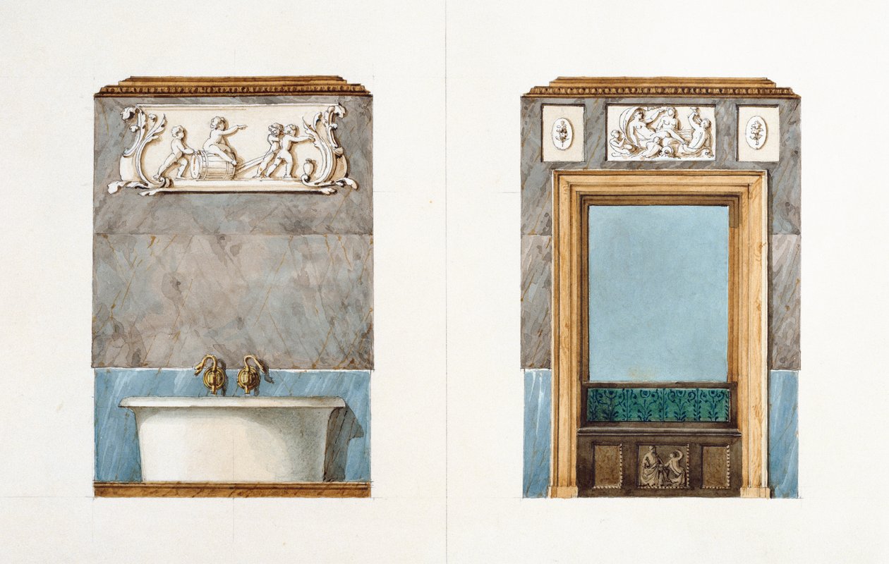 A fürdőszoba a rue Fortunee-n, Balzac által 1847-ben, 1851-ben vásárolt ház (wc papíron) alkotó: M. Santi