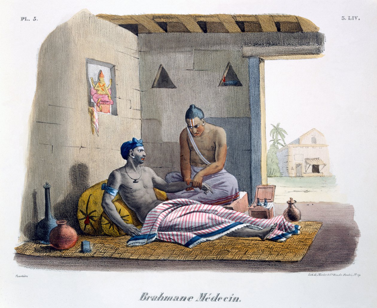 Egy bráhmana orvos pulzust mér, 1827-35 alkotó: M.E. Burnouf