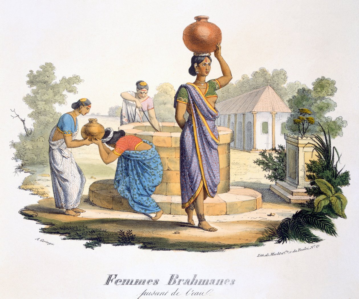 Brahman nők vizet gyűjtenek, 1827-35 alkotó: M.E. Burnouf