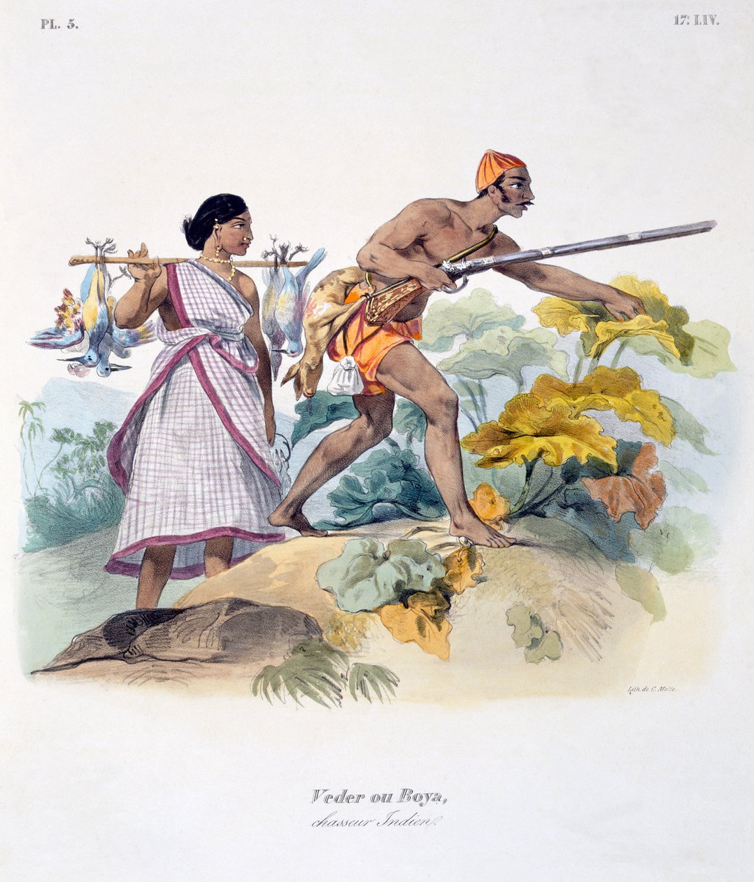 Indián vadász muskétával, 1827-35 alkotó: M.E. Burnouf