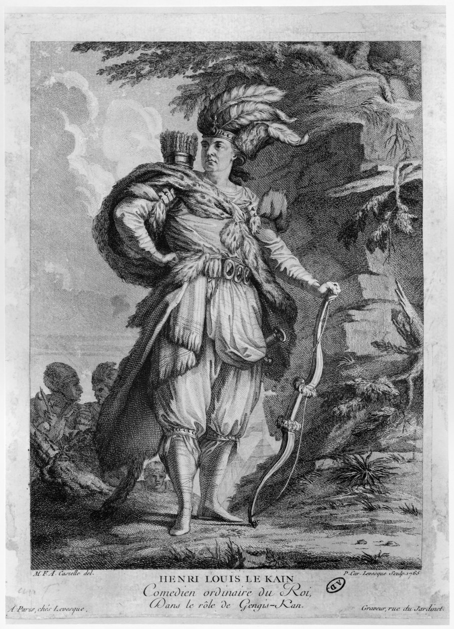A színész Lekain Dzsingisz kán szerepében, Voltaire (1694-1778) „L